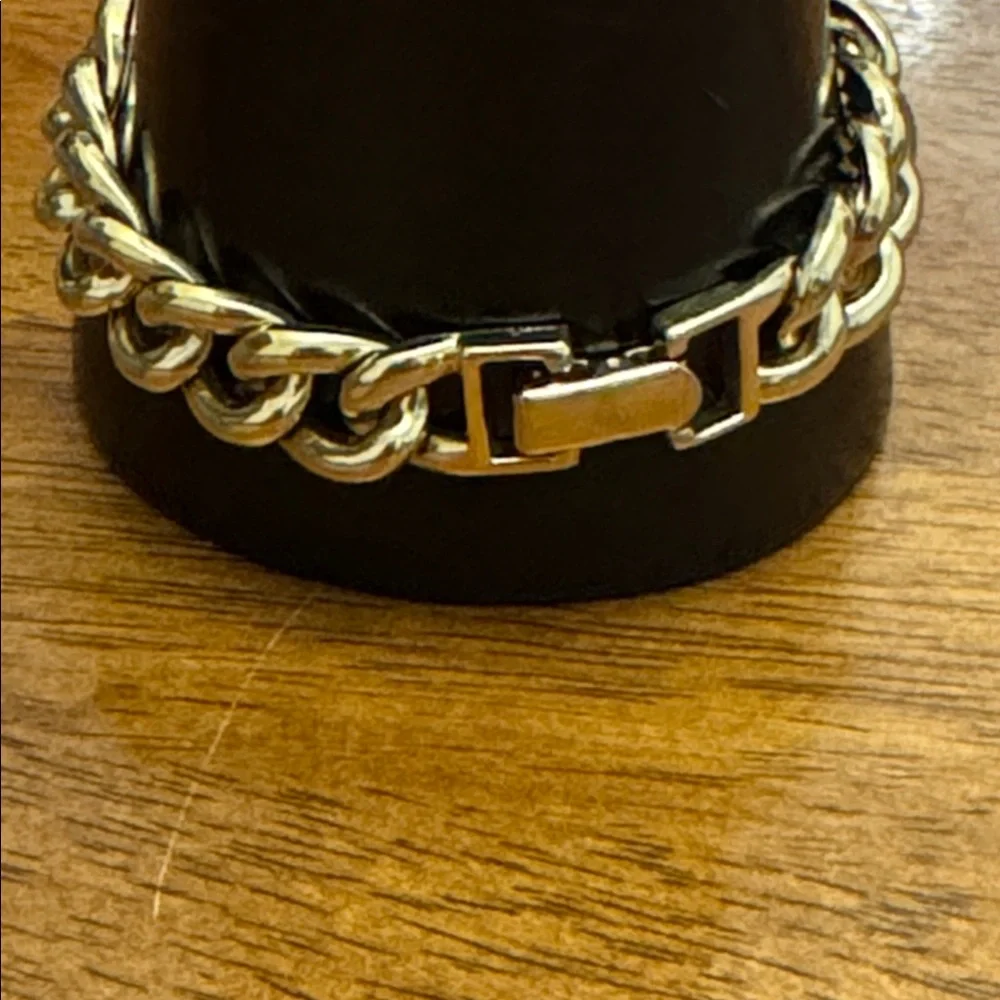 Classic Thick Solid Link Gold Tone Bracelet - Picture 2 of 2